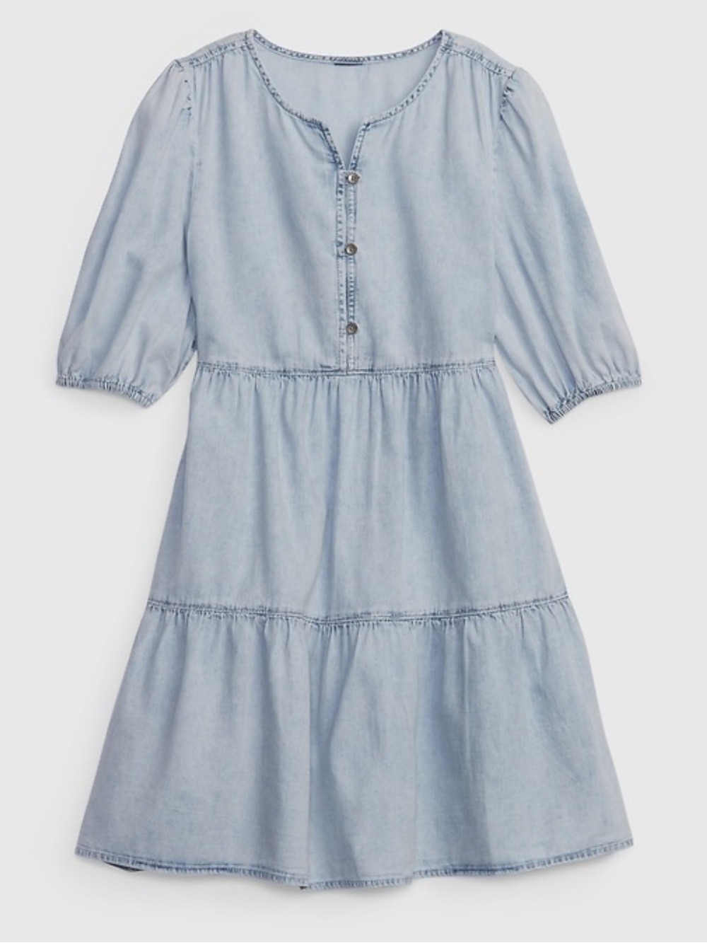 GAP Kids Light Blue Denim Tiered Dress with Puff Sleeves size medium kids